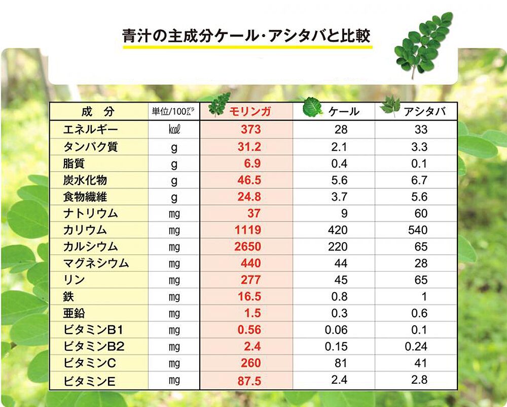 青汁とモリンガの栄養比較