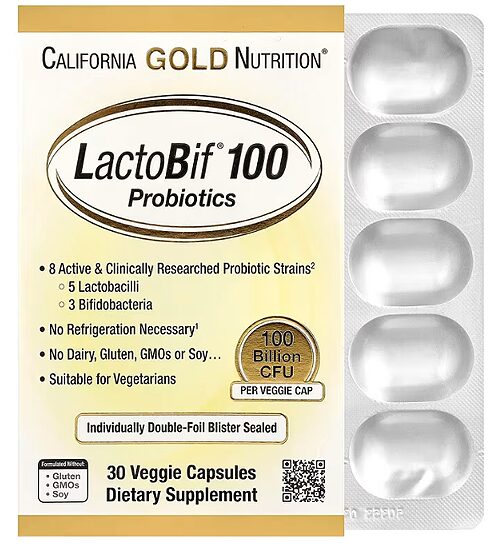 California Gold Nutrition, LactoBif®（ラクトビフ）100プロバイオティクス、1,000億CFU、ベジカプセル30粒