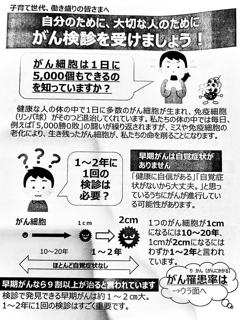 小学生に配布された がん検診 チラシ