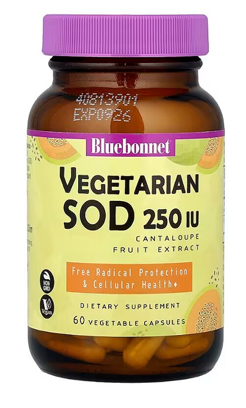 ブルーボネットニュートリション、ベジタリアンSOD、カンタロープ果実エキス、250IU、60ベジカプセル