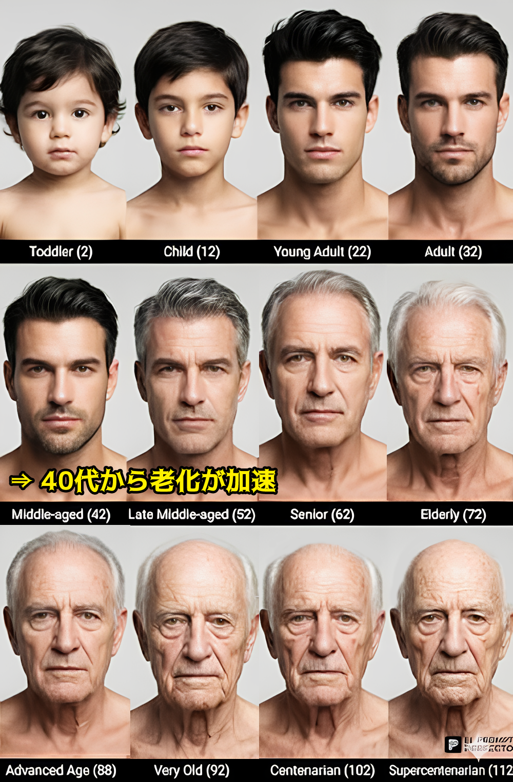 2歳から112歳までの人物の経年変化を描いた肖像画